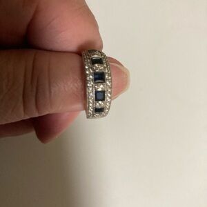 Elegant 14K White Gold and Blue Sapphires and Diamonds Wedding Ring.